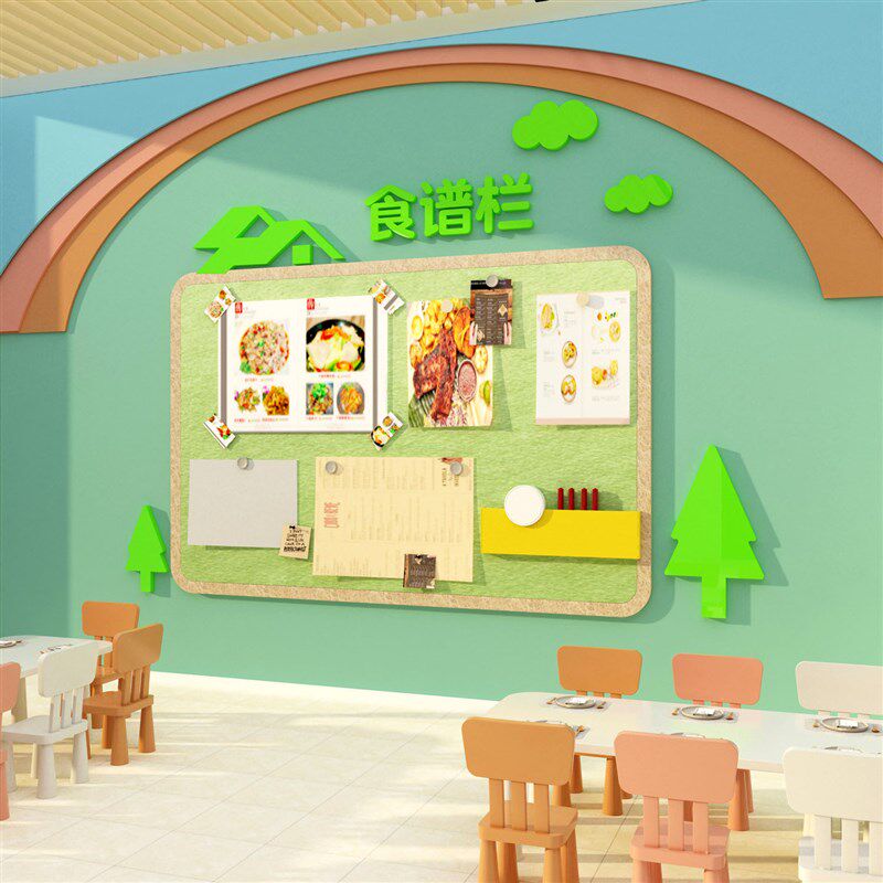 幼儿园食谱栏墙贴纸展o示板环创装饰布置成品公告宣传栏毛毡板菜