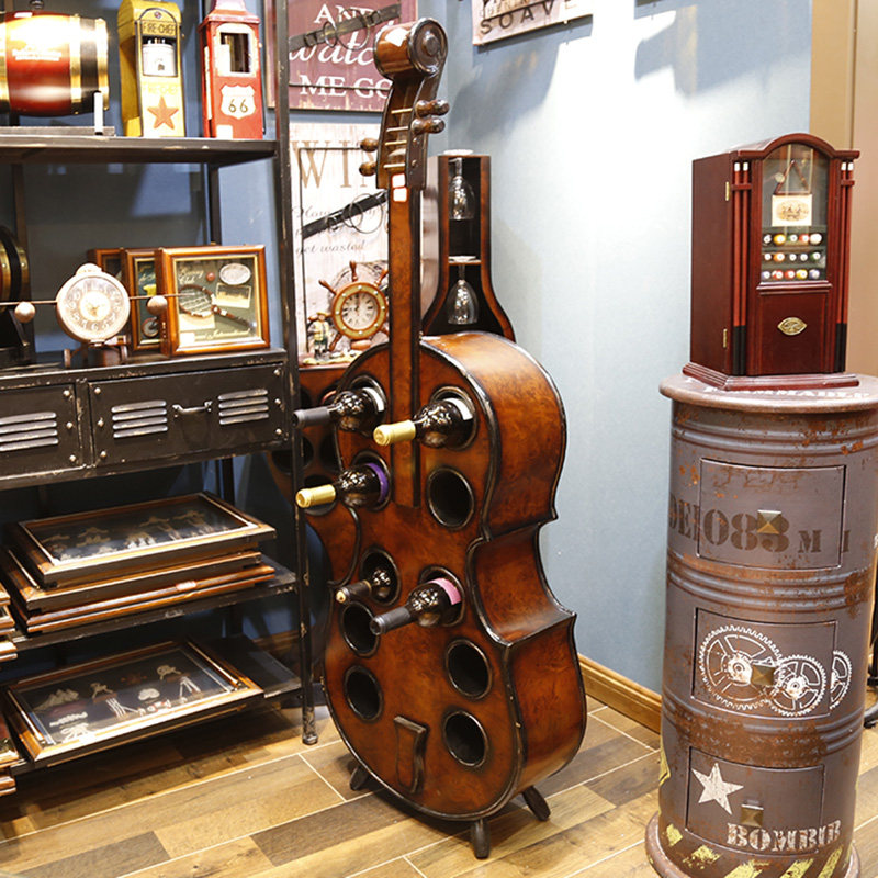 140厘米大型欧式提琴红酒柜落地红F酒架展示收纳架客厅酒庄装饰品