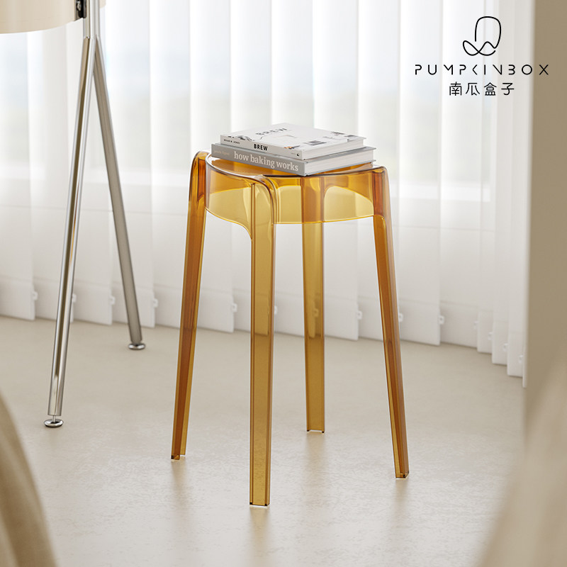 家用网红塑料凳子加厚可叠放换A鞋凳现代简约圆凳亚克力透明矮凳
