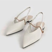 气质一字带尖头低跟包头K凉鞋 2024年夏季 新款 后空粗跟后绊带平底