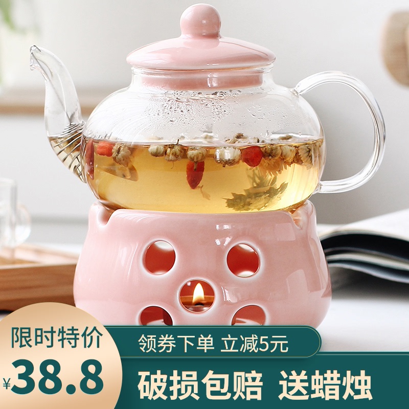陶瓷花茶壶 色釉花o茶杯具玻璃花草水果花果茶壶耐热蜡烛加热套装