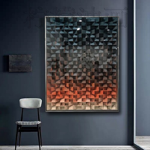 现代简约客厅壁画样板房s酒店配画手工制作立体实物画木块画装饰