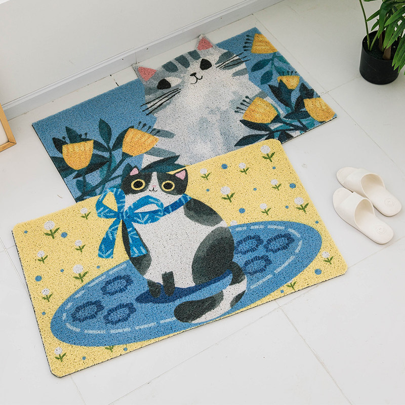 卡通猫咪地垫家用门垫丝圈u地垫脚垫防滑进门地垫入户门垫蹭脚垫