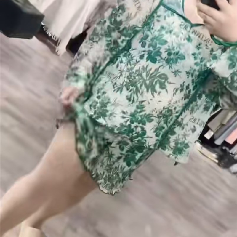 大码四件套保守遮肚显瘦显白遮肉可爱网纱平O角防走光分体泳衣女