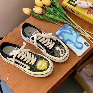 可爱狗狗经典f小白鞋女黑白春秋女鞋子百搭板鞋韩版休闲运动帆布
