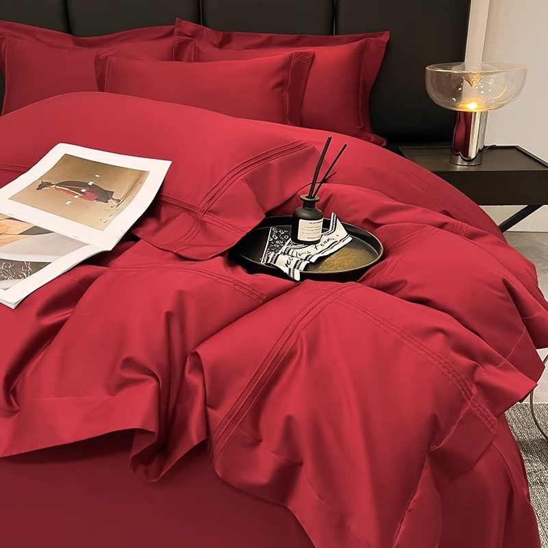 简约结婚c四件套大红色床单被套全棉婚庆床上用品婚房陪嫁,床上用品,婚庆床品套件,淘宝优惠券,粉丝福利购,淘宝优惠卷