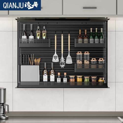 厨房吊柜电动升降拉篮智能语音触控自动垂直下拉式调W味料橱柜拉