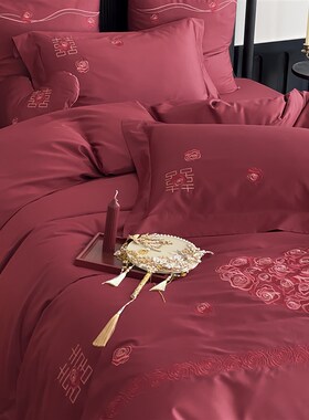 浪漫婚庆四件套红色玫瑰s之恋全棉被套结婚用喜嫁婚房床上用品