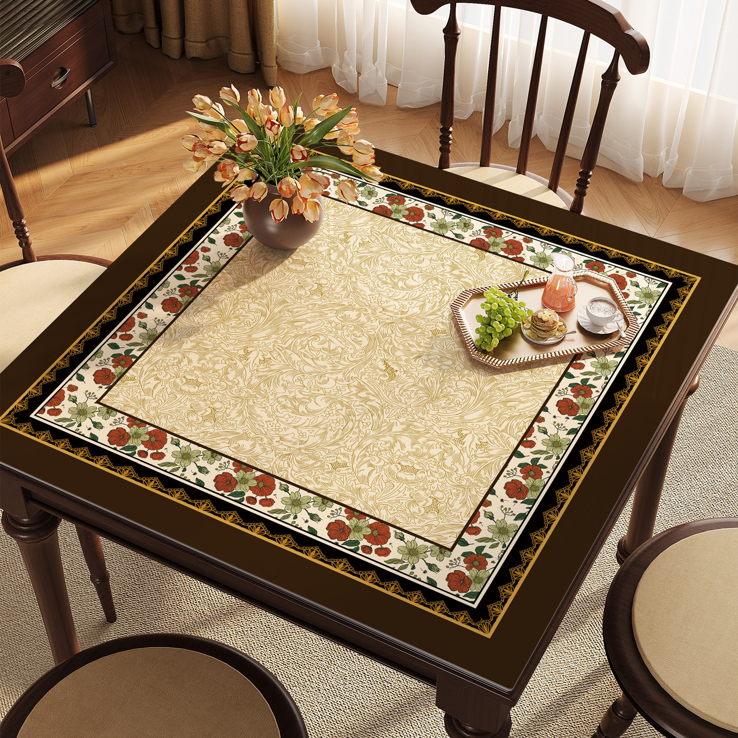 复古方桌垫防水防油免洗pvc正方形餐桌布高级感客厅四方桌茶几垫,居家布艺,桌布,淘宝优惠券,粉丝福利购,淘宝优惠卷