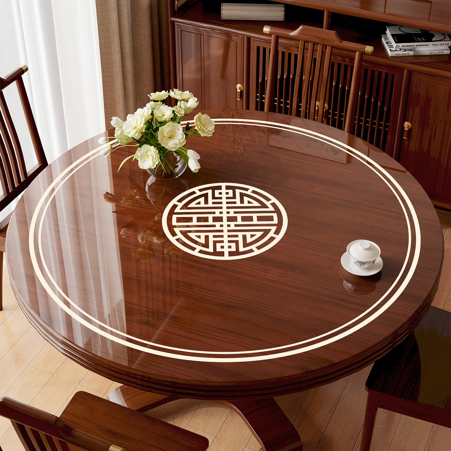 中式软玻璃圆桌桌布免洗防水防油圆形餐桌垫茶几布垫透明PVC桌垫,居家布艺,桌布,淘宝优惠券,粉丝福利购,淘宝优惠卷