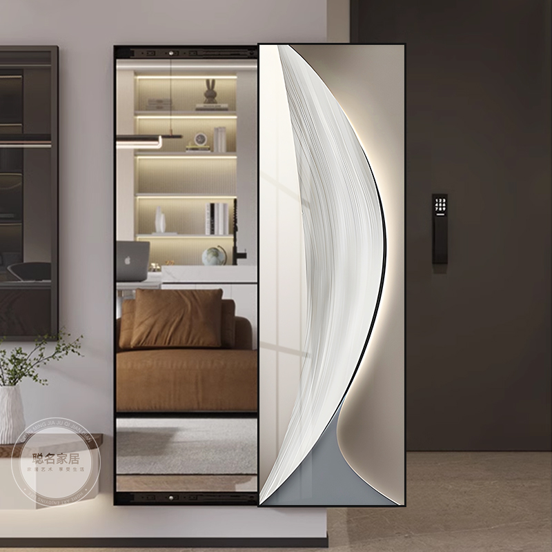 全身镜子装饰画设计感可遮挡隐形穿衣镜家用暗藏式推拉玄关试衣镜