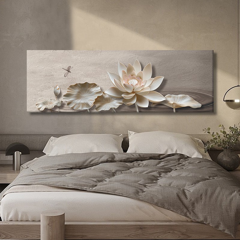 侘寂风玄关装饰画立体荷花沙发背景墙挂画高级感新中式客厅画横版图片