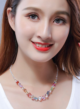 奥地利水晶项链女锁骨链串珠2021年新款转运彩色儿童颈链夏高级感