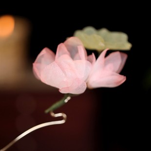 新中式国风发簪真丝烫花荷花簪子女古风古典舞头饰超仙气盘发发钗