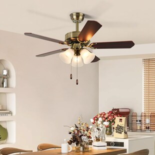 奥宏铁叶风扇灯美式家用餐厅电扇灯木叶工业复古客厅中古风吊扇灯