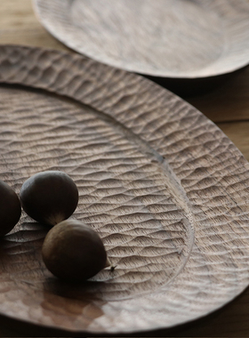 不凡木逸日式手工木托盘黑胡桃椭圆木盘子实木烘焙餐盘雕刻茶盘