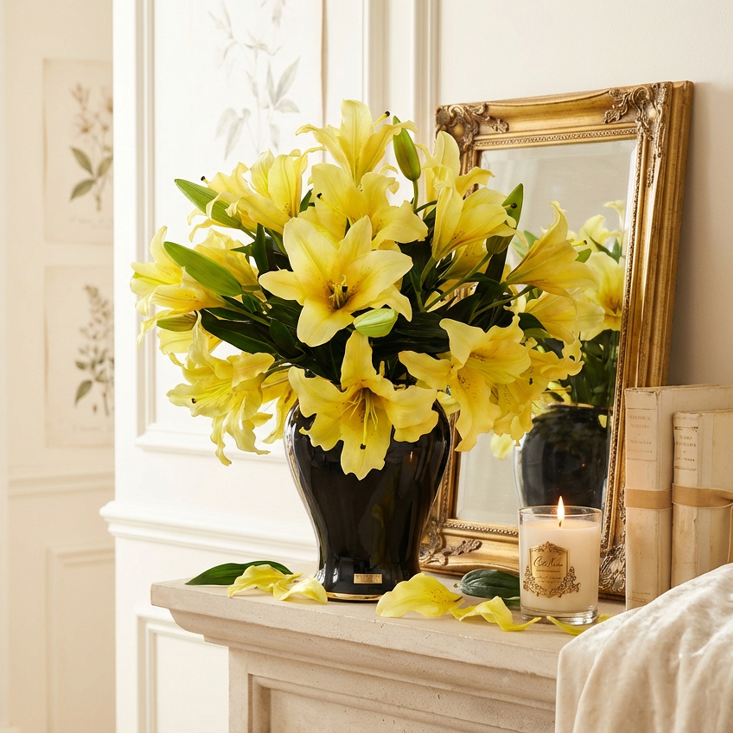 百合花盆栽餐桌花艺仿真花