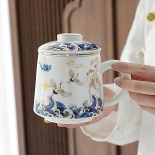 定制陶瓷办公室杯子茶水分离泡茶杯带盖高档马克杯家用过滤白瓷杯