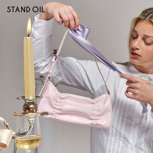 叶舒华同款褶皱包韩国STAND OIL百褶包轻量粉色腋下包 女士单肩包