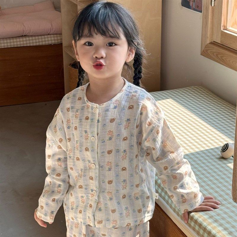 男童女童睡衣宝宝春秋长袖纱布空调服儿童秋季卡通全棉家居服套装,童装/婴儿装/亲子装,家居服套装,淘宝优惠券,粉丝福利购,淘宝优惠卷