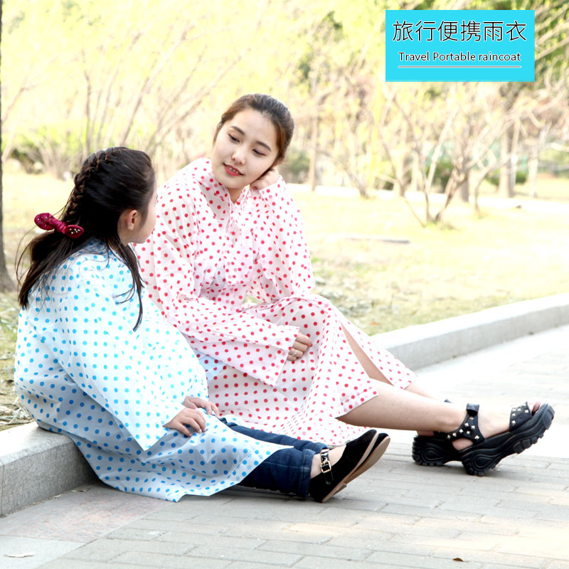 波点雨衣女男徒步透明EVA成人时尚旅行雨衣户外骑车连体便携雨披