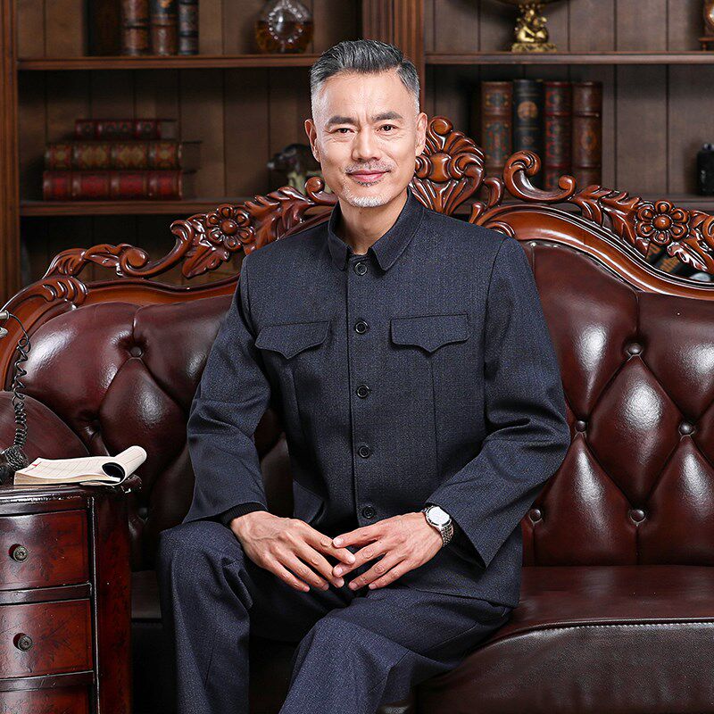 中山装男套装中老年中山服老年人外套老人衣服春秋季爷爷装爸爸装