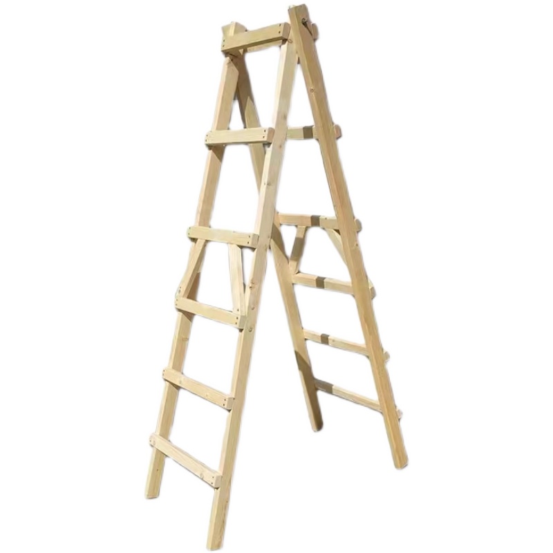 包邮可行走折叠加粗加厚木人字梯工地使用装修家用工程绝缘木梯子