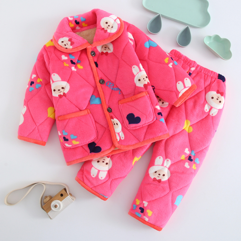 儿童睡衣冬季加绒加厚款法兰绒男孩女童秋冬珊瑚绒宝宝家居服套装