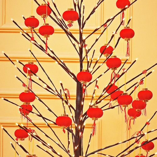 圣诞节元旦婚庆植绒小灯笼挂饰户外室内树上盆景装饰大红喜庆布置