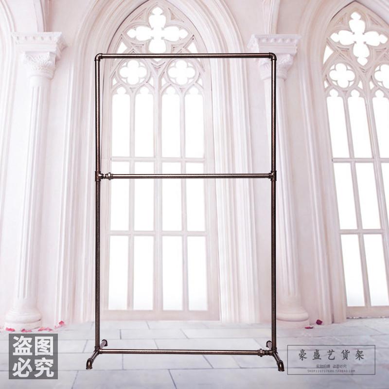 加厚水管挂衣架服装展示架双层铁艺落地架复古龙门架服装店展示架