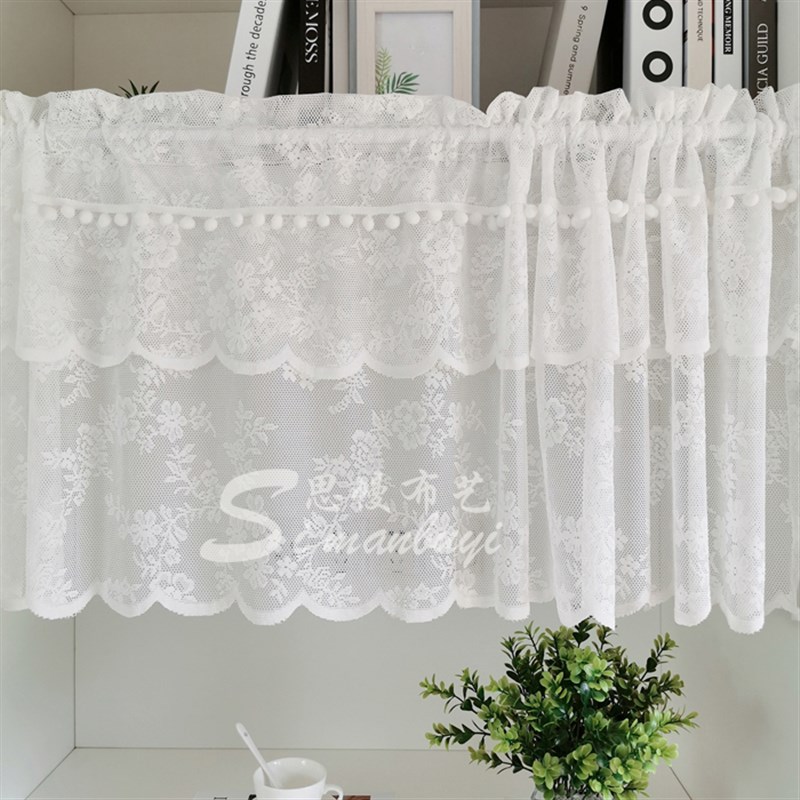 美式北欧式半帘咖啡帘短帘门帘小窗帘柜帘波浪边厨房帘隔断帘田园