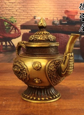 纯铜藏式龙壶摆件仿古铜器水壶茶壶酒壶手把壶家居装饰品工艺礼品