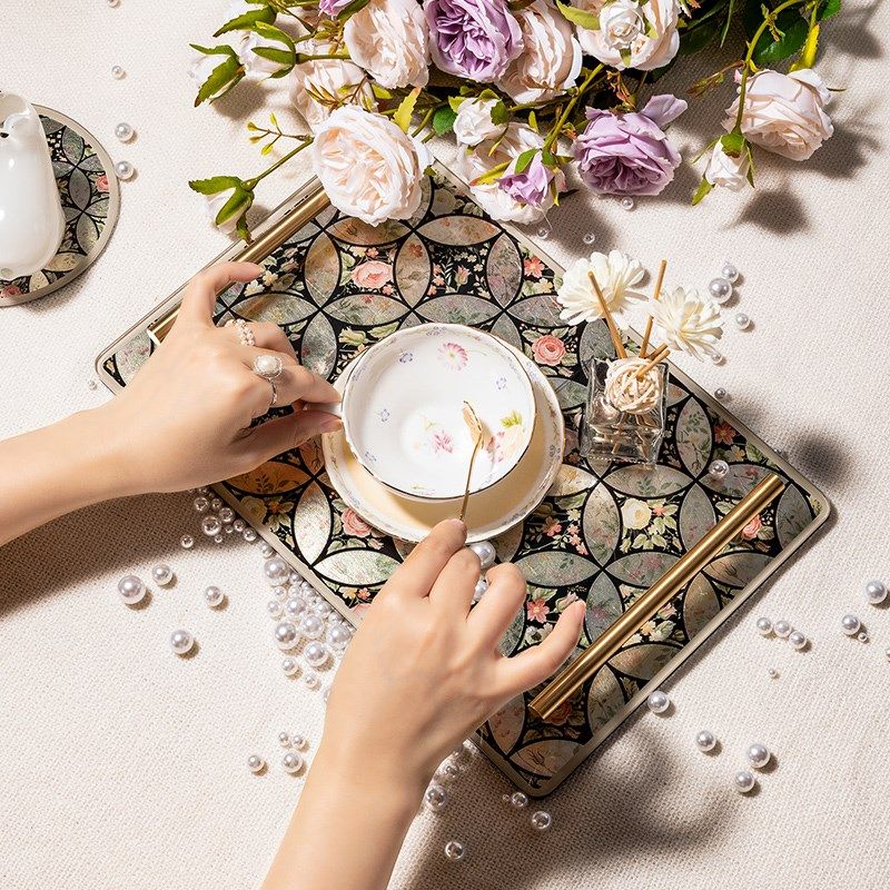 KP托盘轻奢首饰收纳桌面摆件样板房家居摆件香薰玄关钥匙收纳盘