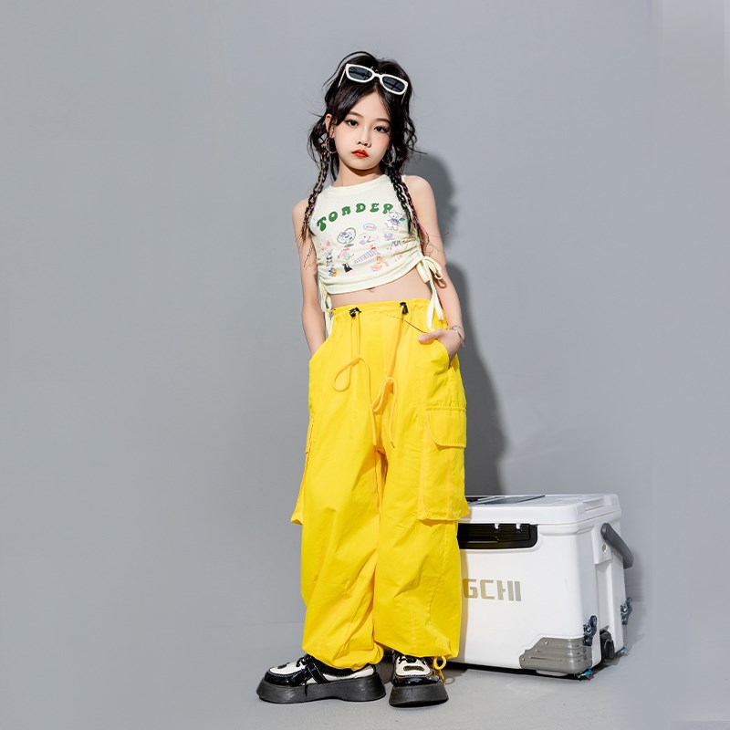 爵士舞女童服装潮酷工装裤夏季天少儿街舞套装儿童多巴胺走秀潮服
