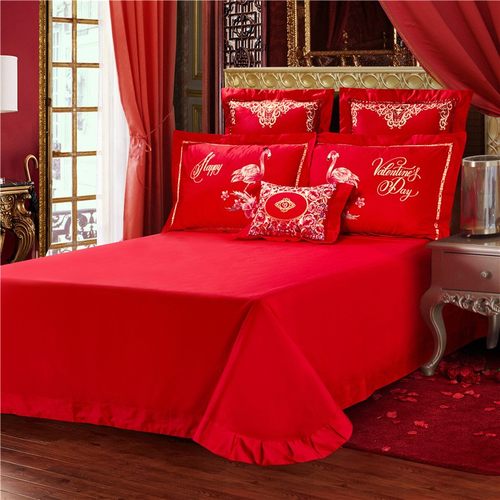 四件套全棉纯棉结婚用 新婚被套大红60支床上四件套婚庆4结婚喜被