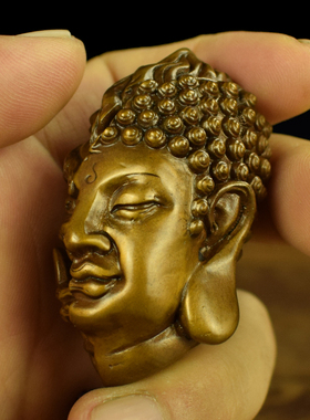 铜实心一念之间佛头手把件佛魔把件随身文玩挂件工艺品收藏把玩