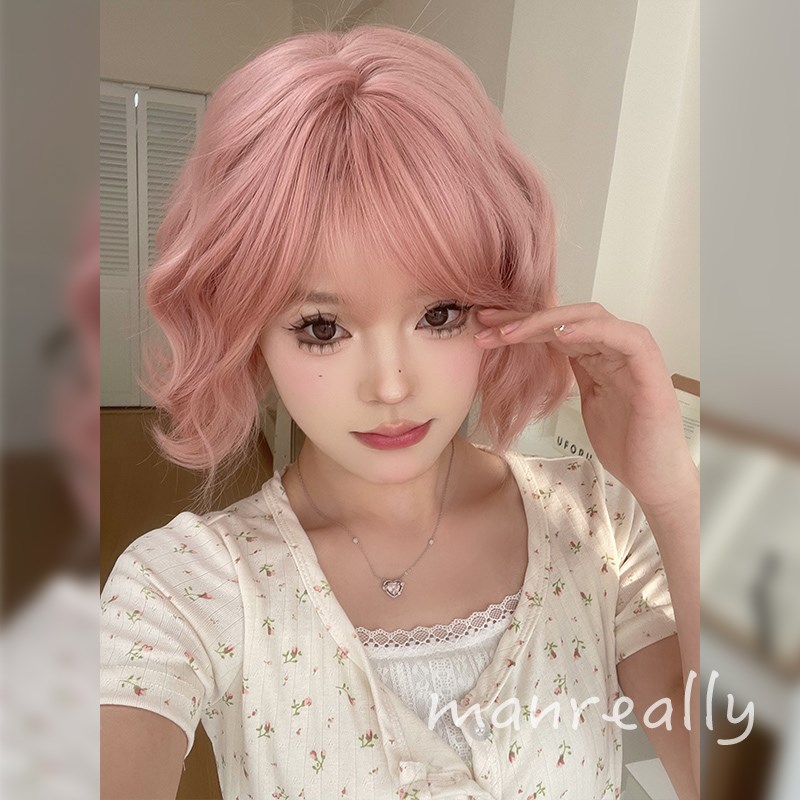 漫真假发女初恋少女粉短卷发波波头蓬松可爱甜美逼真整顶假发套