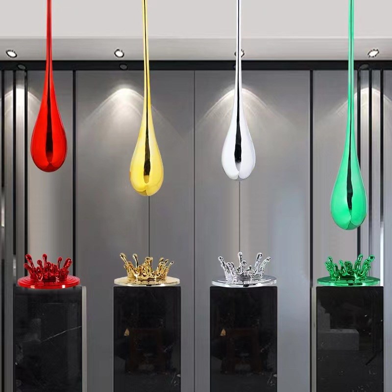 售楼处展厅酒店大堂吊装水滴雕塑轻奢电镀挂饰商业中心样板间饰品