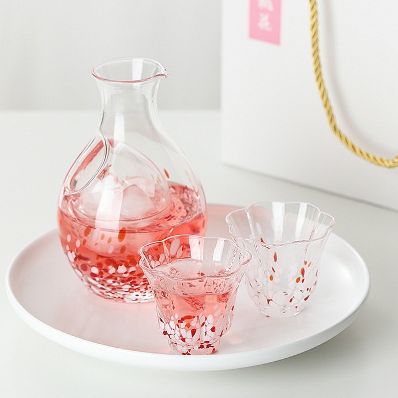 日式彩点一壶两杯清酒礼盒套装结婚生日礼物酒具水晶玻璃家用套装