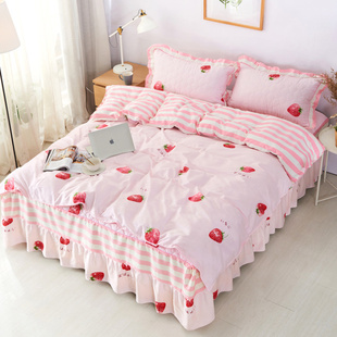 倍宁加棉加厚夹棉床裙四件套全棉床罩 公主绗缝纯棉被套床笠4件套