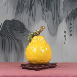 饰送礼 古典家居玄关艺术摆件装 新品 石湾公仔陶瓷柚子家业兴旺中式