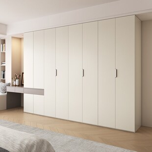 全实木衣柜奶油风家用卧室储物柜子梳妆台一体一门到顶大衣橱定制