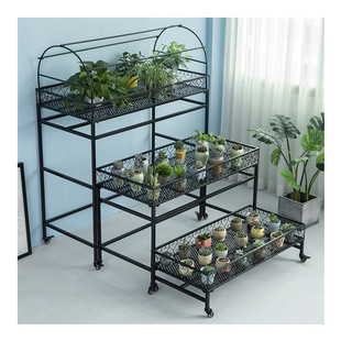 室外落地多层花架 阳台多肉花架 带轮移动花架防雨遮阳 花含烟