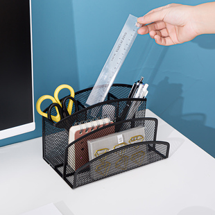 创意笔筒金属时尚办公室摆件笔桶信笺插书信格信封架多功能收纳盒