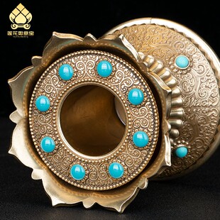 纯铜手摇转动轮底座莲花转筒插座密宗转经简底座西藏手摇转轮底托