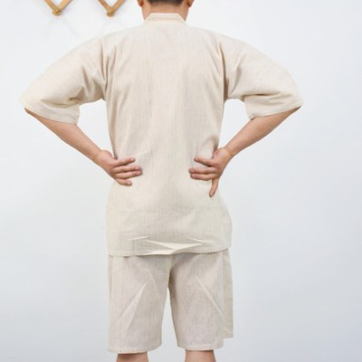 夏男款纯棉短袖短裤温泉衣汗蒸服和服浴衣睡衣V领条纹家居服薄款