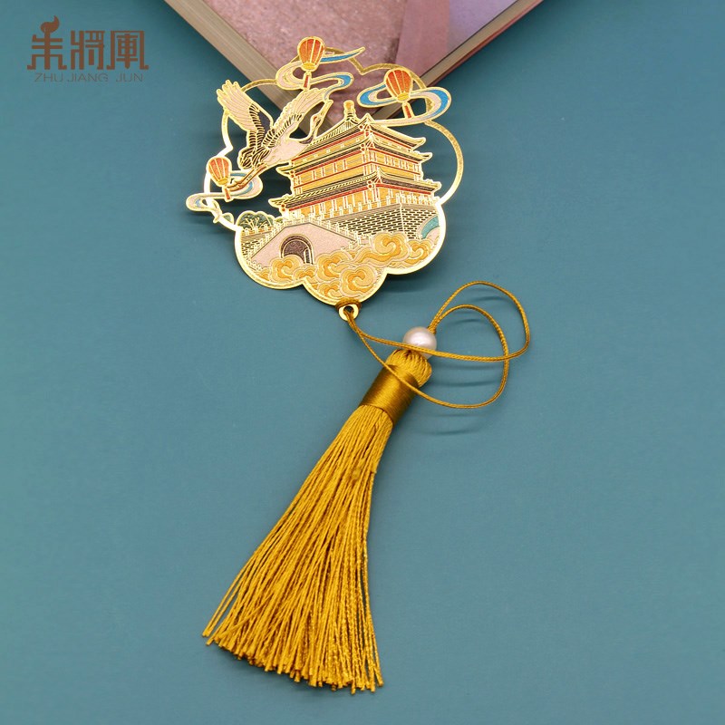 创意大雁塔镂空金属书签黄铜流苏书签西安特色小礼品纪念品手办