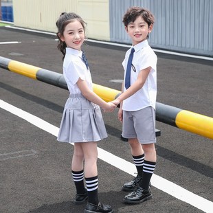 毕业照服装 白色衬衫 小学生校服班服套装 短袖 学院风幼儿园园服夏款