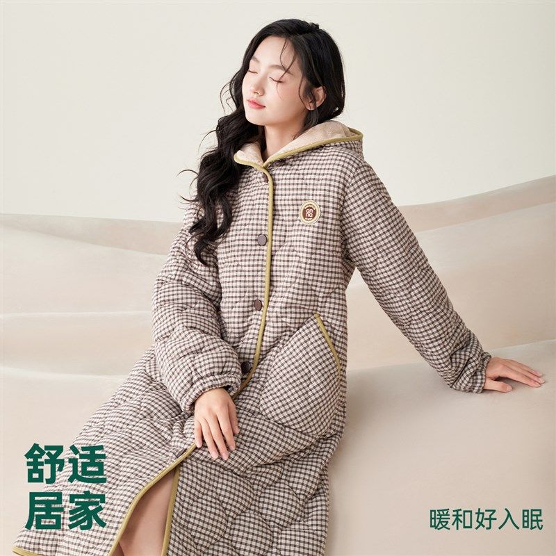 安之伴【巨保暖】三层夹棉连帽睡裙女冬季珊瑚绒家居服中长款睡袍,女士内衣/男士内衣/家居服,睡袍/浴袍,淘宝优惠券,粉丝福利购,淘宝优惠卷