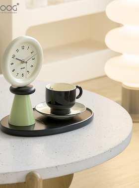 EMITDOOG奶油风客厅时钟装饰摆饰玄关入户托盘饰品桌面创意座钟